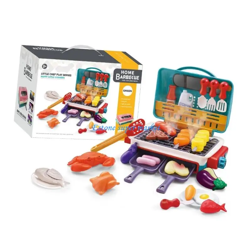 090B Electric Simulation BBQ Grill Toy Kitchen Play Set with Realistic Sound Light Effects for Kids Pretend Play Cook Role