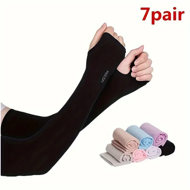 Paquete de 7 mangas frescas de verano, guantes de protección solar para mujer, protección de brazos de seda helada para hombre, mangas de seda helada resistentes a los rayos UV