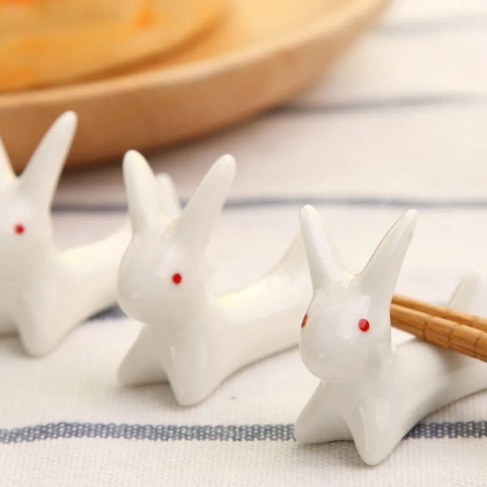 

4Pcs Chopstick Rack Ceramic Rest for Chopsticks Knives Spoons Forks Rabbit Shape Table Organizer Home Warming Gift Idea