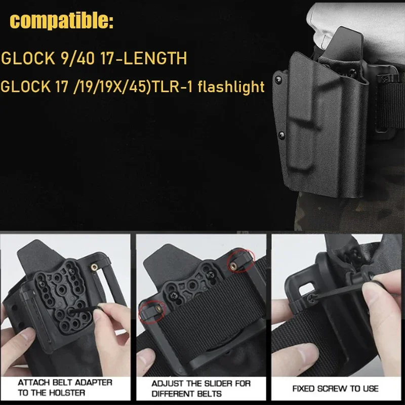 Kydex Tactical Holster Belt Paddle Holster for Glock 17 19 19X 45 Pistol Holster Adapt to TLR-1 Flashlight Hunting Accessories