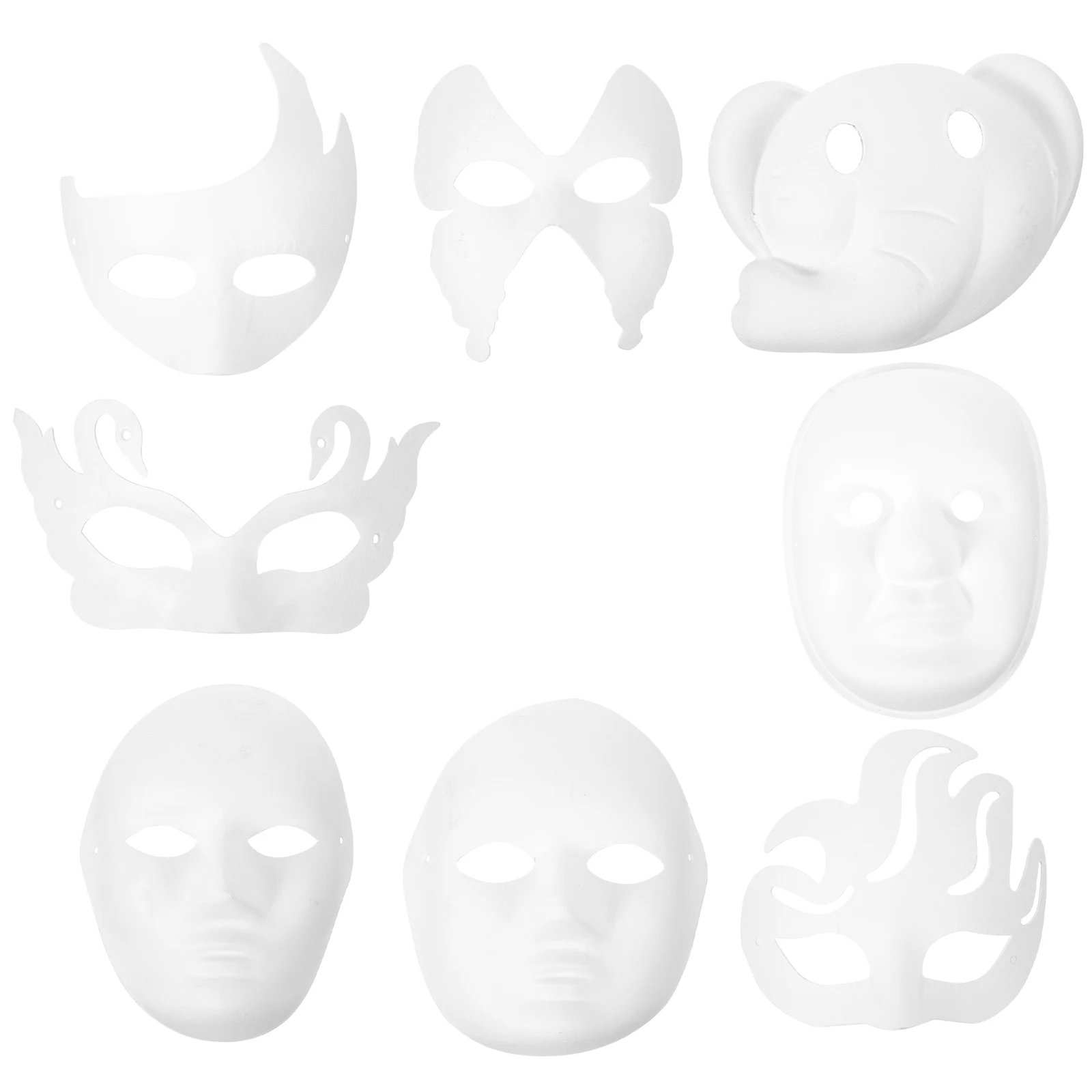 

8pcs DIY Paper Masks White Embryo Blank Face Masquerade Halloween Pulp Craft Supplies Animal Designs