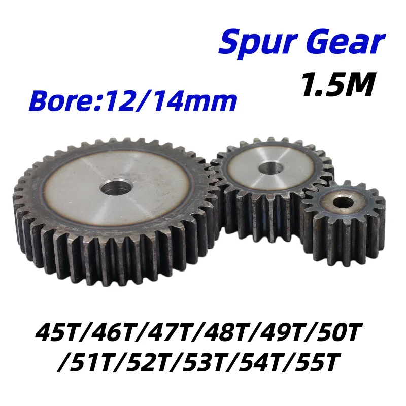 1.5 Module Pinion Gear 45-55 Teeth SC45 Carbon Steel Cylindrical Spur Gear High Frequency Quenching Industrial Drive Gear