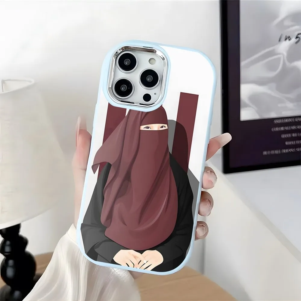 Muslim Islamic Arabic Hijab Face Gril Eyes Koran Phone Case Plating Camera Oval Soft Silicone For IPhone16 15 11 12 13 14 Pro Ma