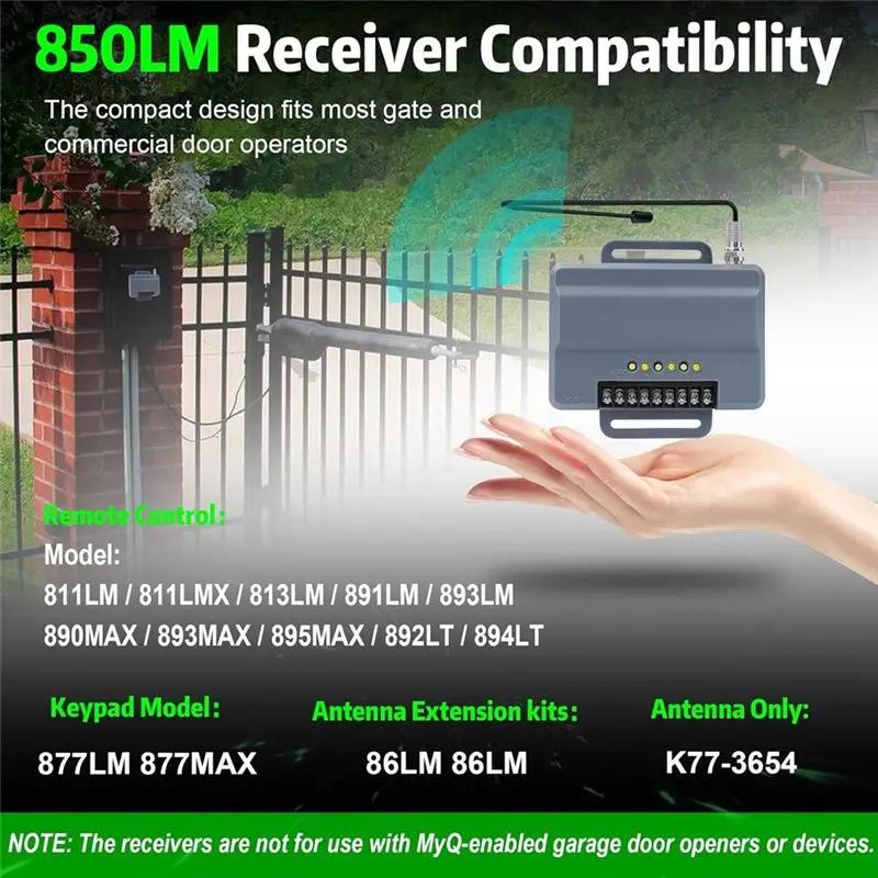 850LM Commercial Garage Door Receiver, 3-Channel, for Gated Communities, Building Design, 315MHz, Controls Multiple Operators