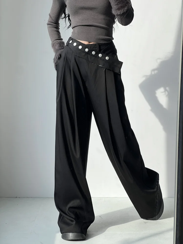 Advanced High Street Bla taille haute minceur pantalon ample drapé pantalon à jambes larges Sli trajet Sle pantalons longs