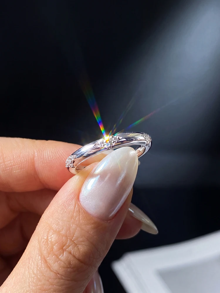 Modische Glänzende Echte Runde Moissanit-Diamant-Eheringe für Frauen Jubiläums-Party Hochwertiger Schmuck Geschenk – Detail 5
