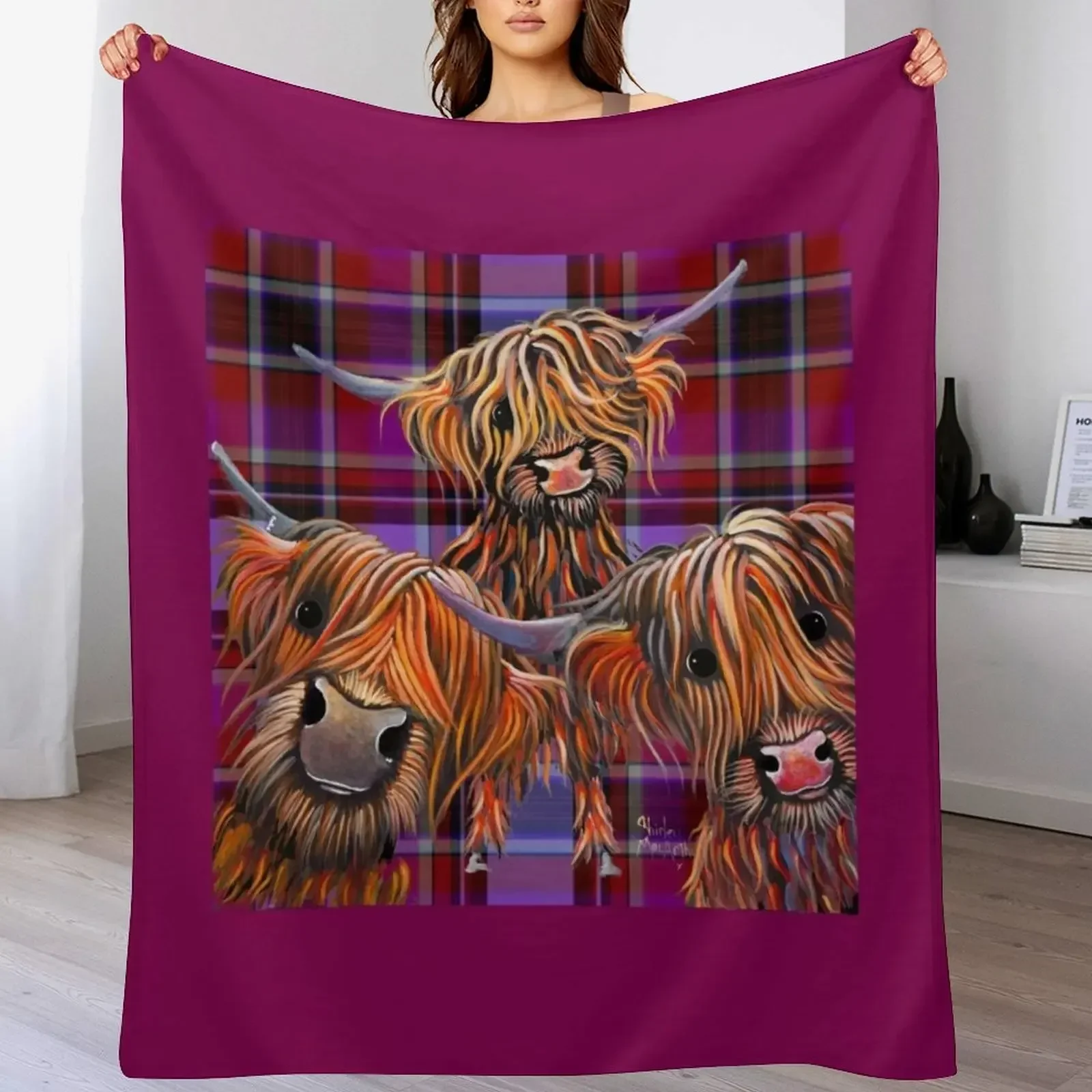 HiGHLaND CoW PRiNT ' THe BaKeD BeaNS oN TaRTaN ' BY SHiRLeY MacARTHuR Throw Blanket Sofa Throw Soft Plush Plaid Flannel Blankets