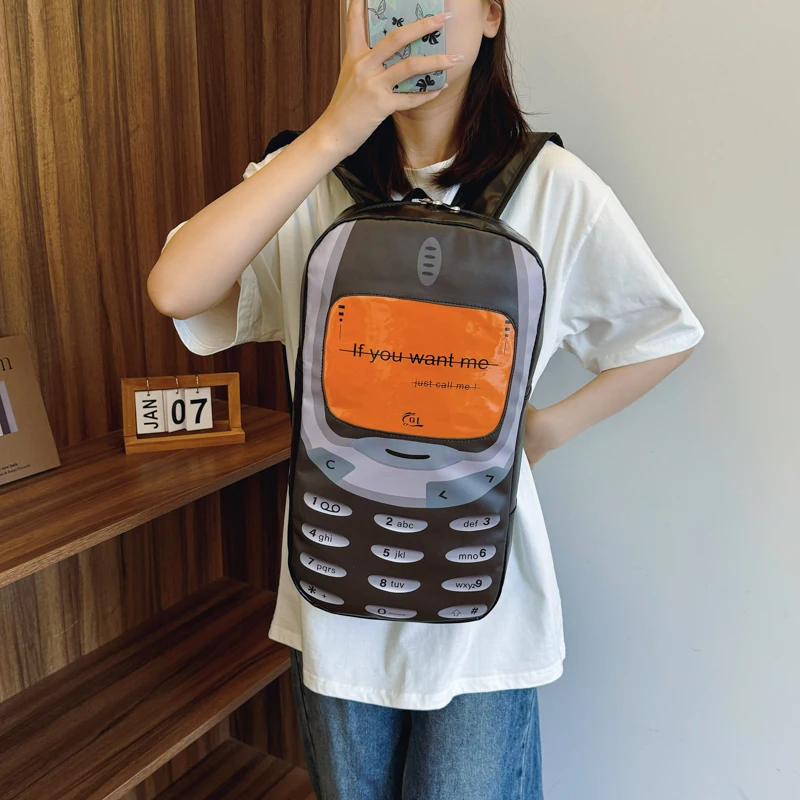 حقيبة ظهر للسفر مبتكرة على شكل هاتف محمول، سعة كبيرة من البولي يوريثان، حقيبة ظهر عصرية للطلاب، حزام قابل للتعديل للرجال والنساء والأولاد والبنات #4