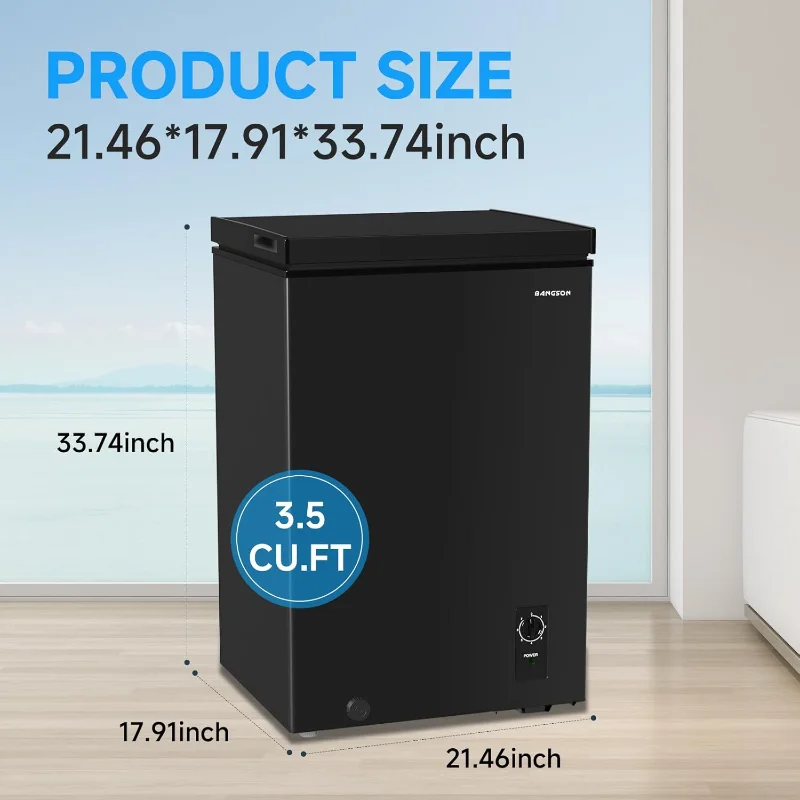 BANGSON 3.5 قدم مكعب، فريزر عميق مدمج مع سلة قابلة للإزالة، ترموستات قابل للتعديل، موفر للطاقة، صغير هادئ