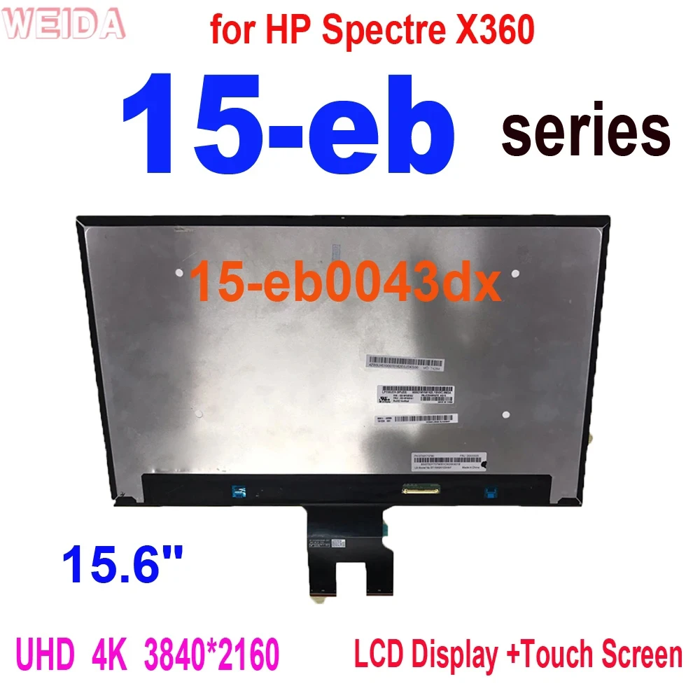 LCD Display Touch Screen Digitizer Assembly, 15, 6 Polegada, UHD, 3840*2160, HP Spectre X360, 15-eb série, 15-eb0043dx