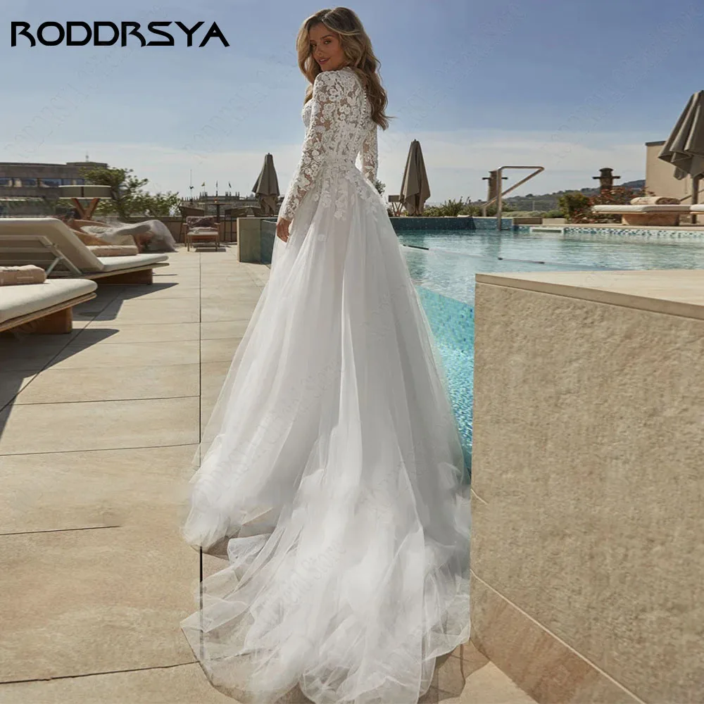 RODDRSYA High Neck Full Sleeves Muslim Wedding Dress For Bridal 2024 Applique A-Line Bride Gowns Classic Tulle Robe De Mariée