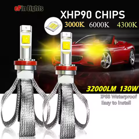 2PCS H11 H8 HB3 HB4 H7 Led Headlight Bulbs H4 HIR2 D2H 3000K 4300K LED Car Headlamp Light XHP90 Chip 6000K Auto Fog Lamp 12V-24V