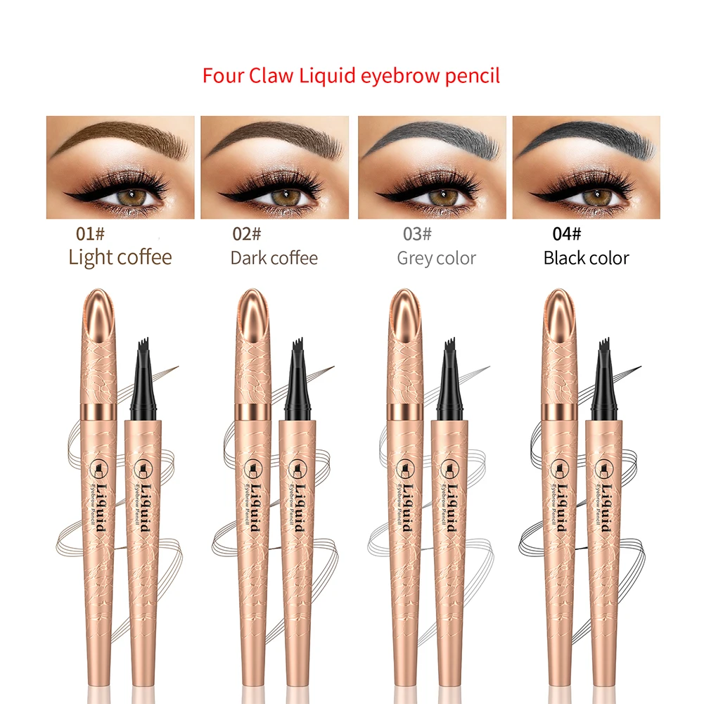 Four Fork Liquid Eyebrow Pencil 4 Colors Waterproof Long Lasting Eyebrow Pen Eye Makeup Cosmetics Tool Make-up For Women Girls