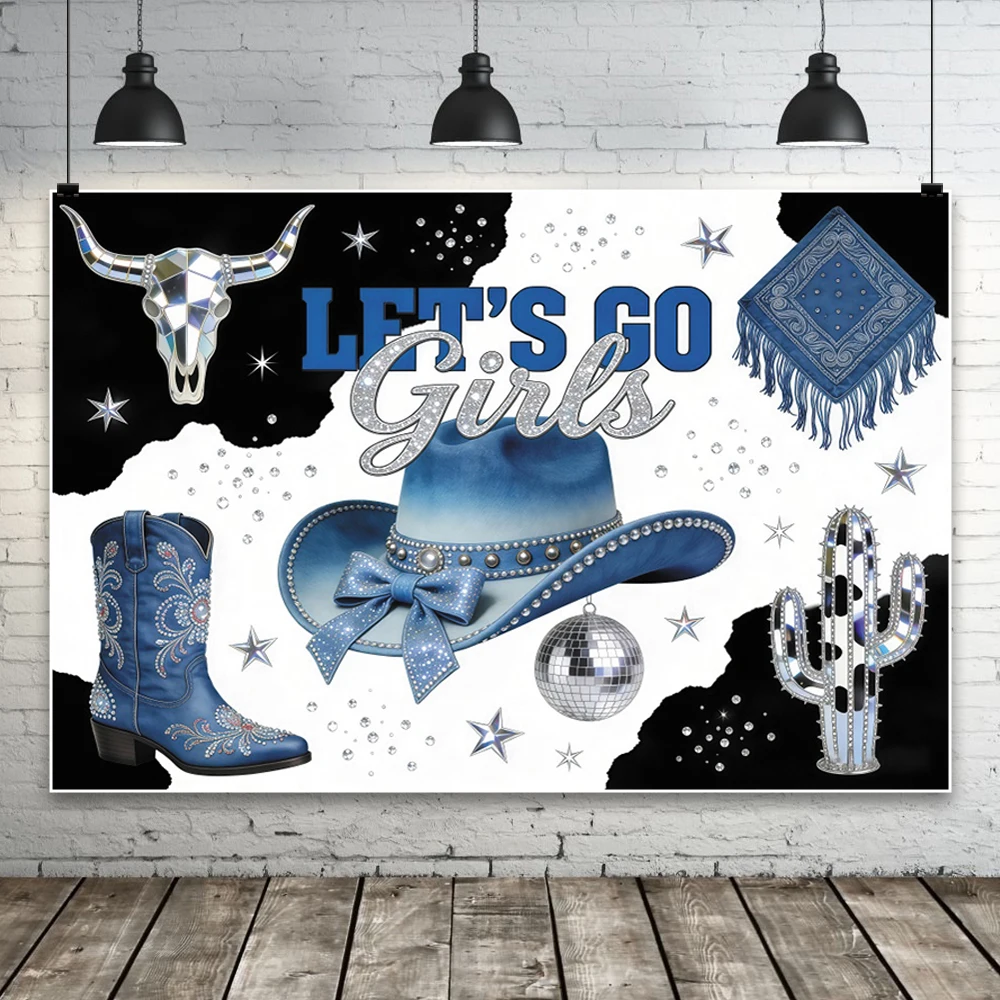 Let's Go Girls Cowboy Themed Photograpy Backdrop Western Rodeo Cowgirl Baby Shower Birthday Party Background Photostudio Props