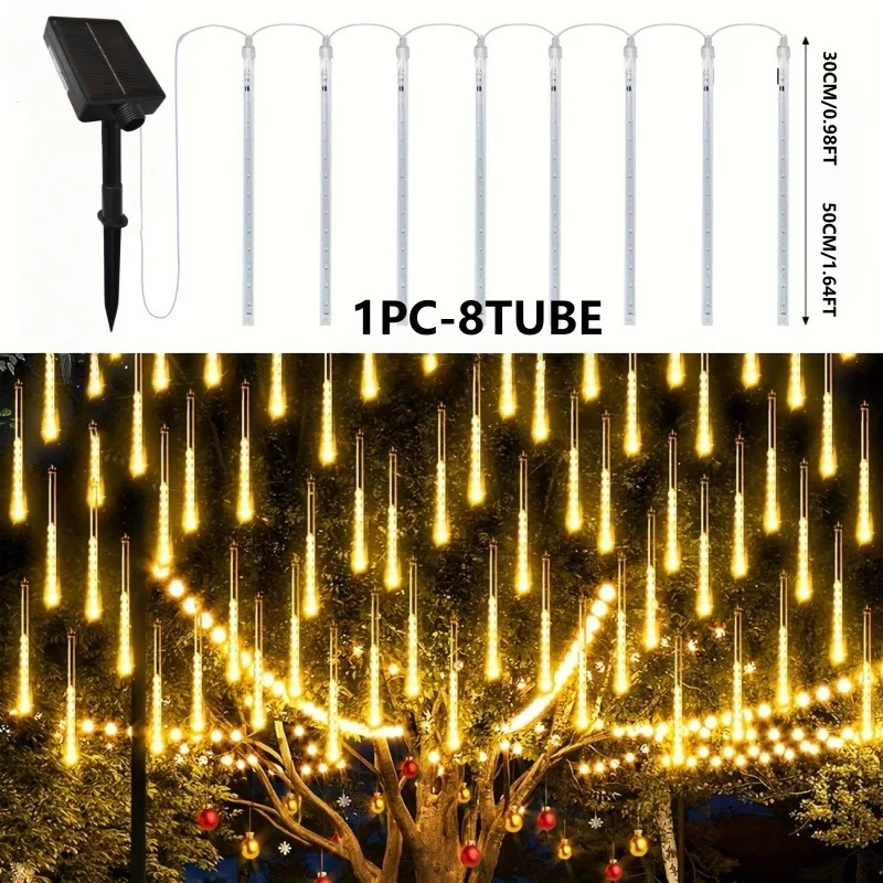 Solar Meteor Shower Rain String Lights Waterproof Garden Light 8 Tubes Christmas Tree Holiday Party Wedding Holiday Decoration