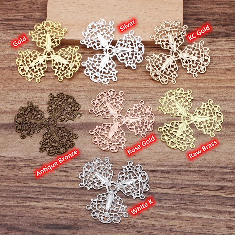 BoYuTe 49mm Brass Filigree Flower Findings Multi‑Color Metal Flower Pieces for DIY Jewelry Making