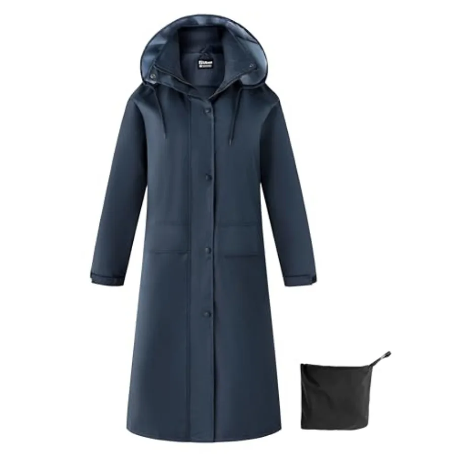 

Ubon Women's Rain Coat Waterproof with Hood Long Raincoat Packable Rain Jacket Casual Windbreaker