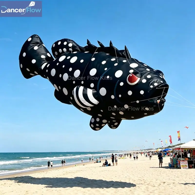 2026 New 5m Giant Grouper Fish Kite 40D Nylon Inflatable Display Kite Large Adult Kite