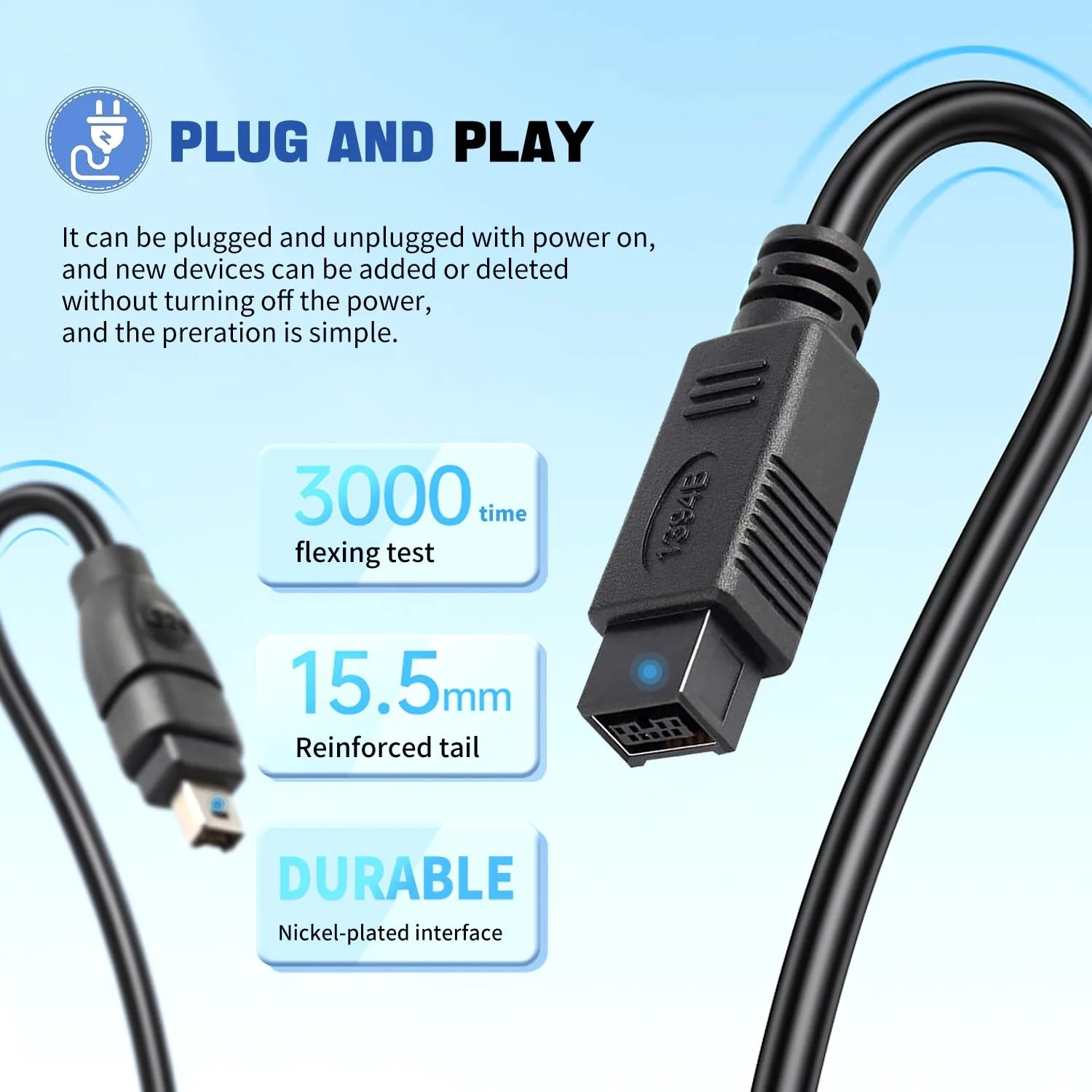 Kabel FireWire 800 na 400, 9-pinowy na 4-pinowy, wysokiej jakości kable IEEE 1394 do PC, DV, karty przechwytywania wideo iLink — zdjęcie produktu 5