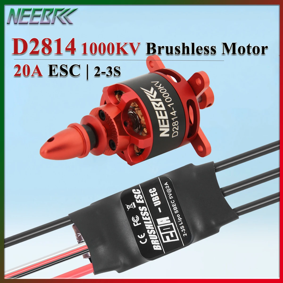 NEEBRC D2814 1000KV Outrunner Brushless Motor 20A ESC 2-3S for RC Plane Fixed-wing Helicopter FPV Racing Drone Model Toy Parts