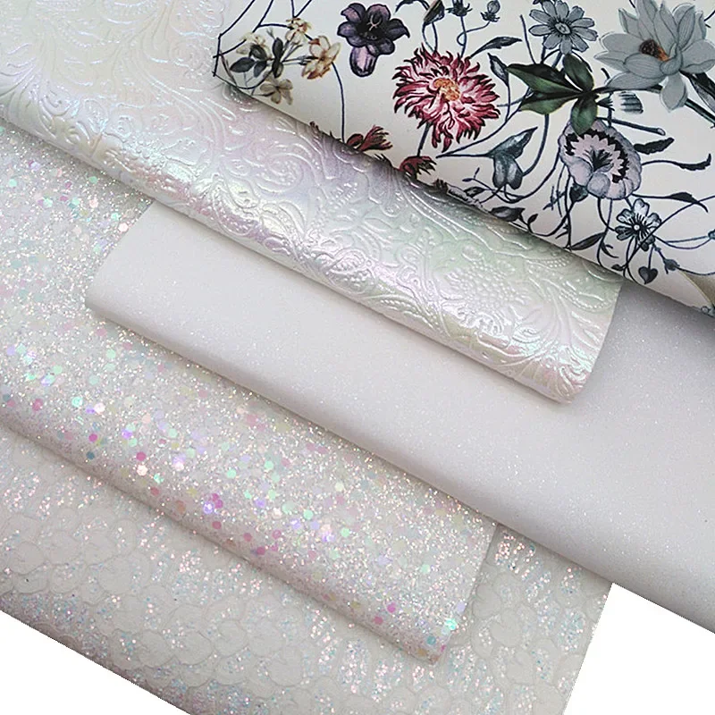 White Faux  Sheets Lace Glitter  Fabric Flowers Embossed Synthetic  Glitter Suede  DIY 21x29CM Y237