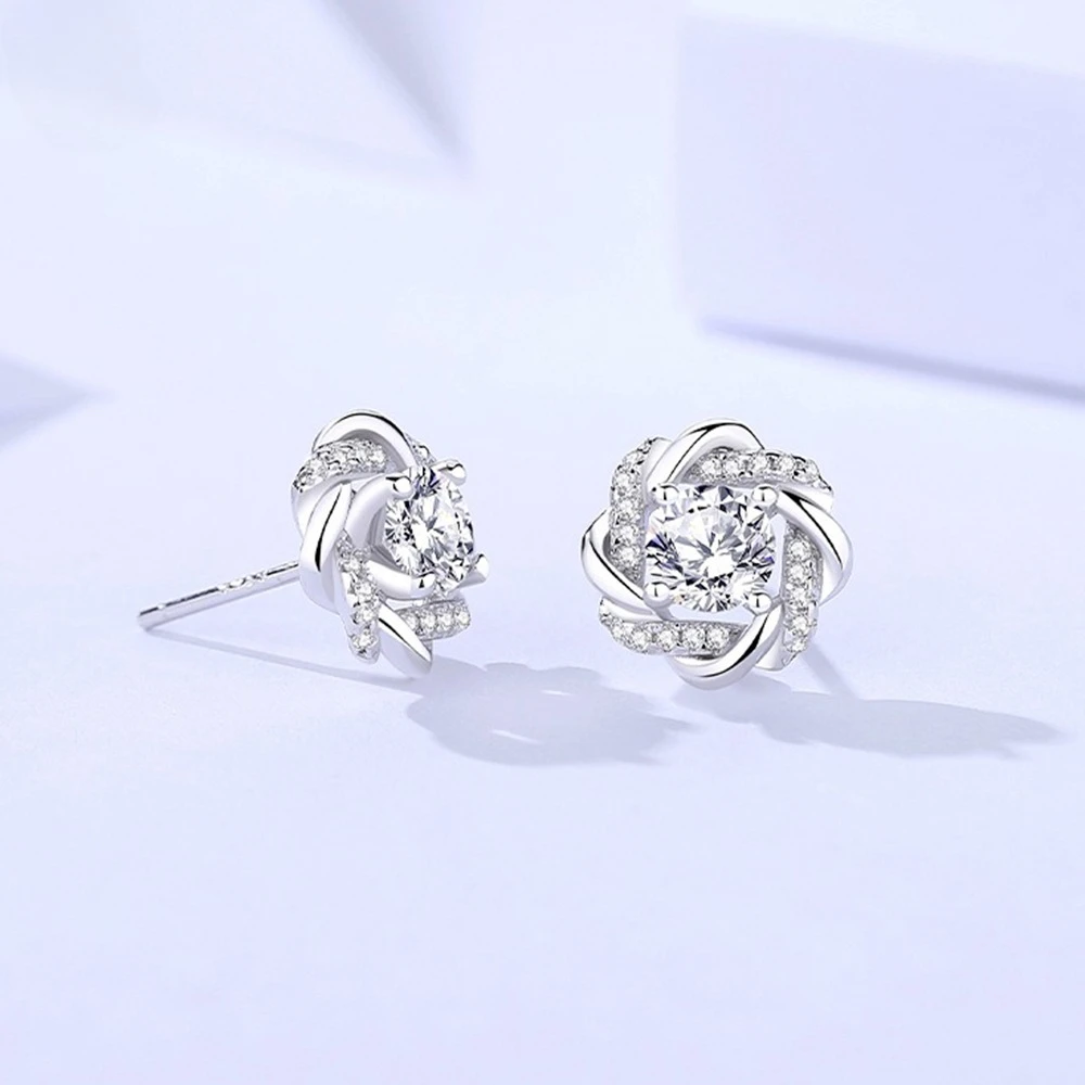 موضة زهرة ملفوفة طاحونة وأقراط مويسانيتي حقيقي 925 فضة أقراط للنساء مجوهرات الخطوبة