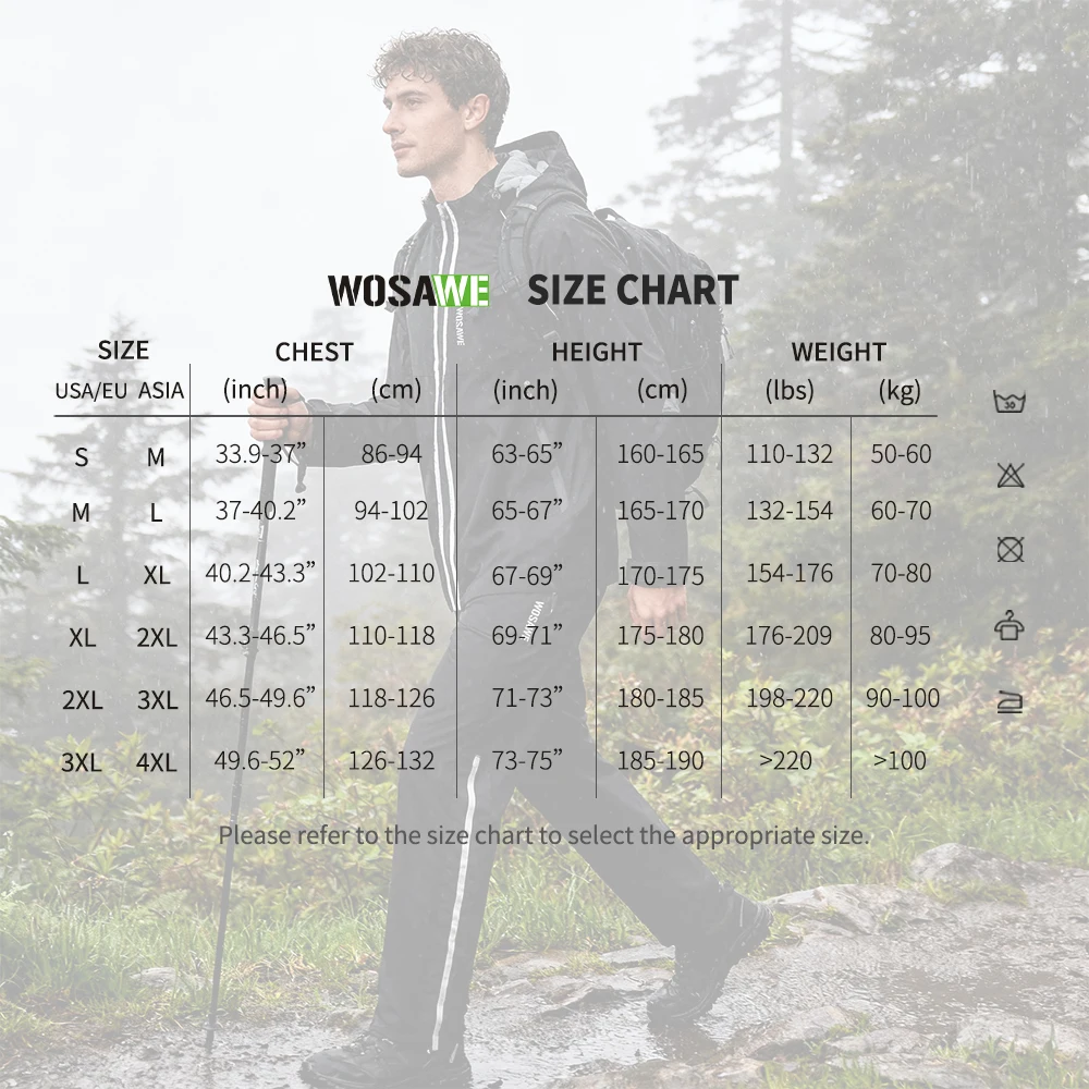 WOSAWE Raincoat Cycling Waterproof Jacket Lightweight Motorcycle Rain Coat Breathable Reflective Hooded Outdoor Windbreaker