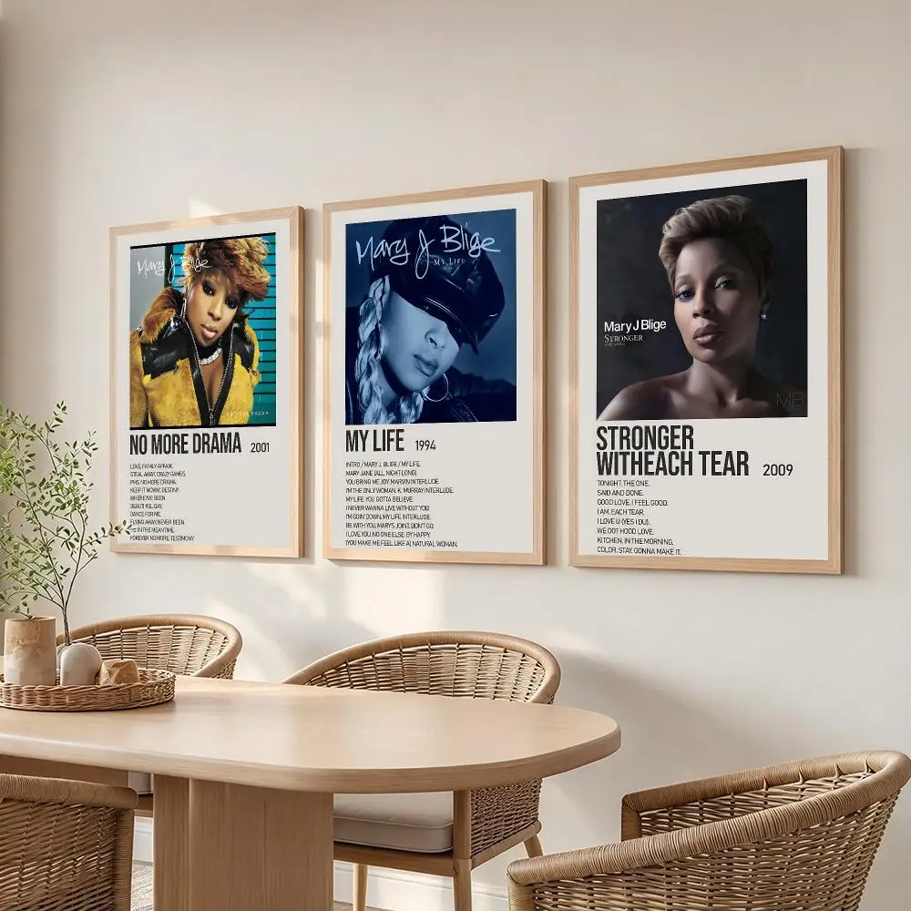 music Mary J. Blige Poster Poster HD Frameless Creamy Style Home Decor Wall Art for Living Room Bedroom Gift