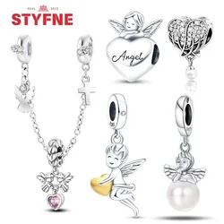 925 Sterling Silver Bead Angel Series Guardian Angel Cross Safety Chain for Women Diy Original Bracelet fine Jewelry Gift