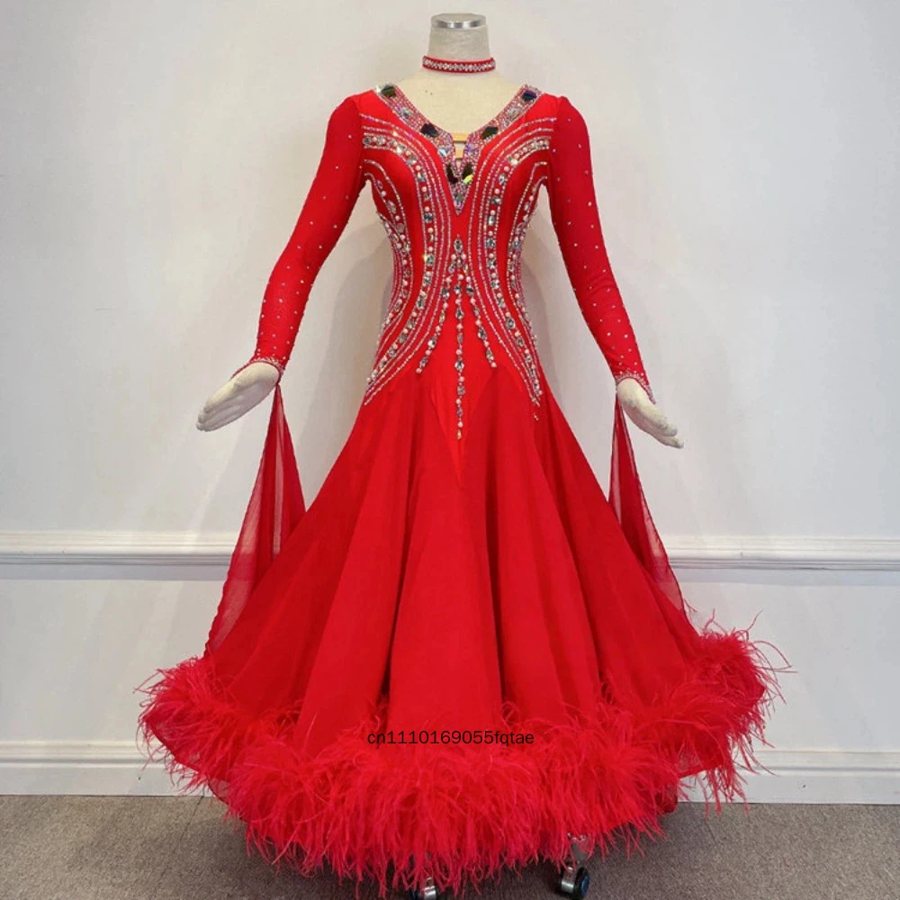 Women High Grade Backless Modern Dance Dress Big Swing Ballroom Waltz Tango Competition Performance Costume Custom Dance Outfit