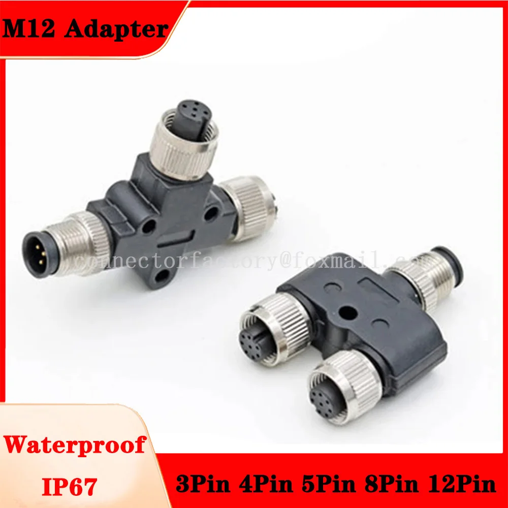 1Pcs 5Pcs 10Pcs M12 Adapter 3 4 5 8 12 Pin Waterproof IP67 Sensor Connector Male Female Plug I T Y L Shaped Conversion Plug