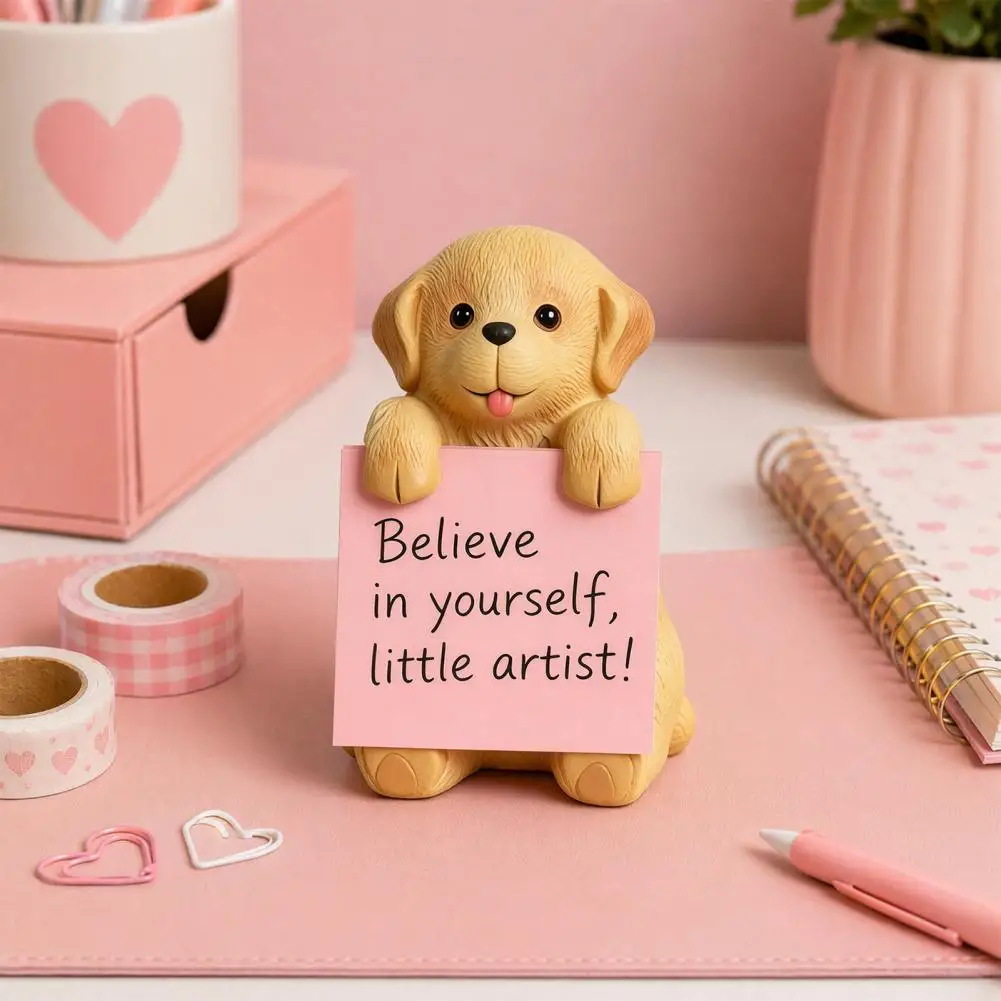 Puppy Note Holder Sticky Note Puppy Ornament Multi-functional Desk Organizer Sturdy Resin Note Holder for Home Office Workspace