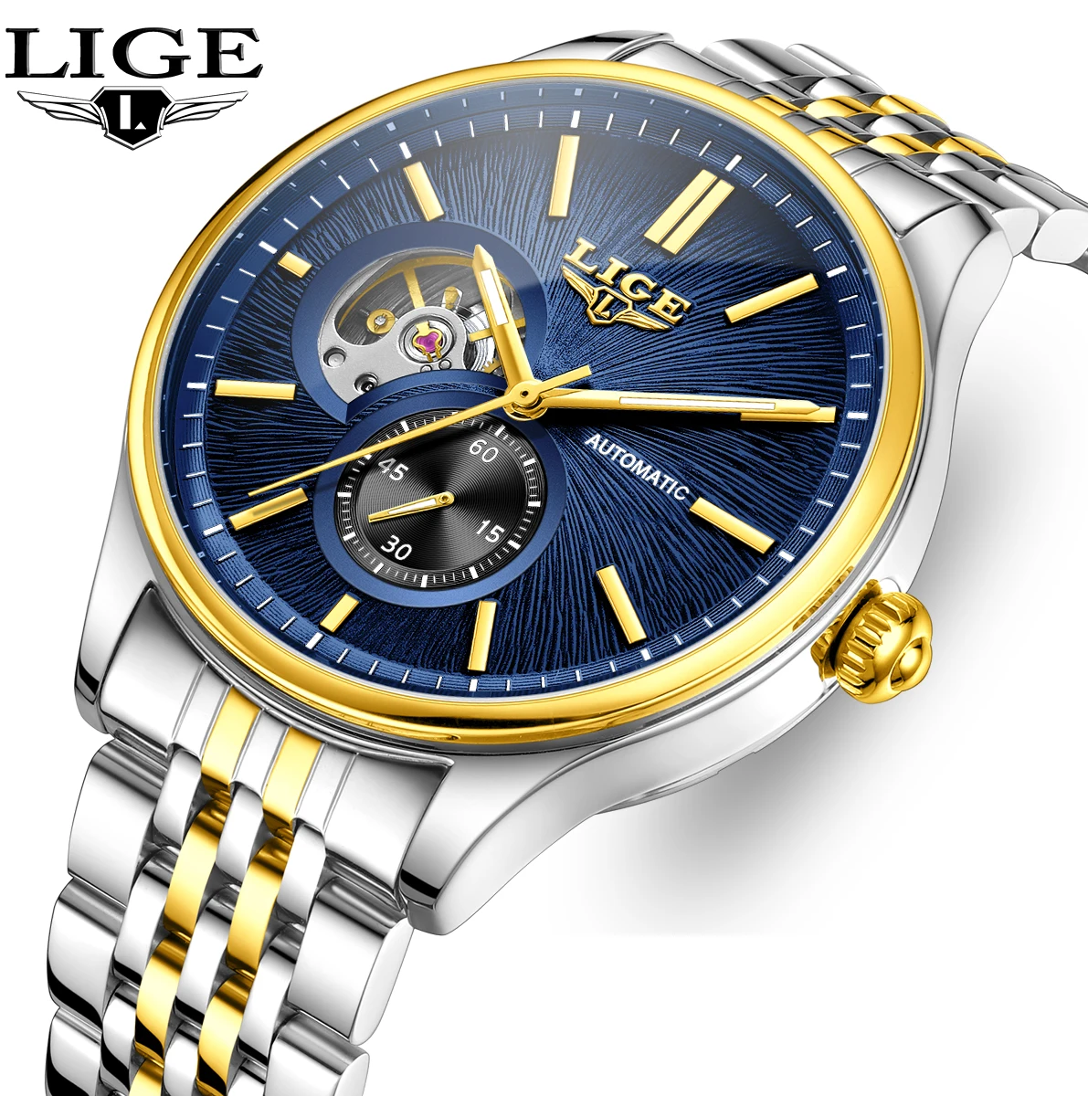 

LIGE 2026 Men's Mechanical Watch Fashion Business Luxury Luminous Stainless Steel Mens Wristwatch Waterproof Relogios Masculino