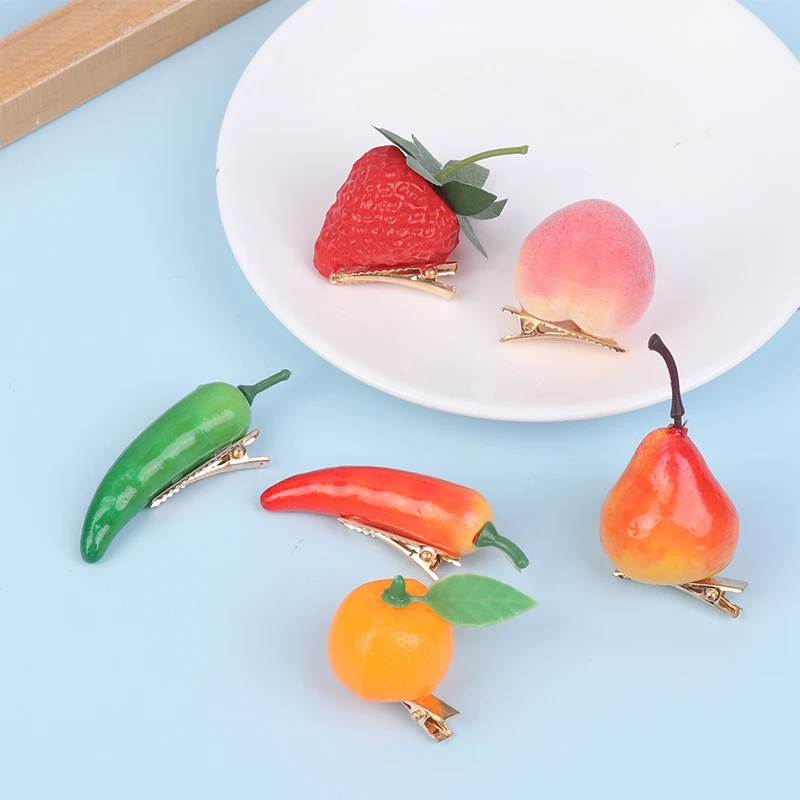 5Pcs Cute 3D Simulation Fruit Hair Clip Pear Strawberry Green Pepper Red Chili Hairpin Duckbill Clip Side Clip Headwear Barrette