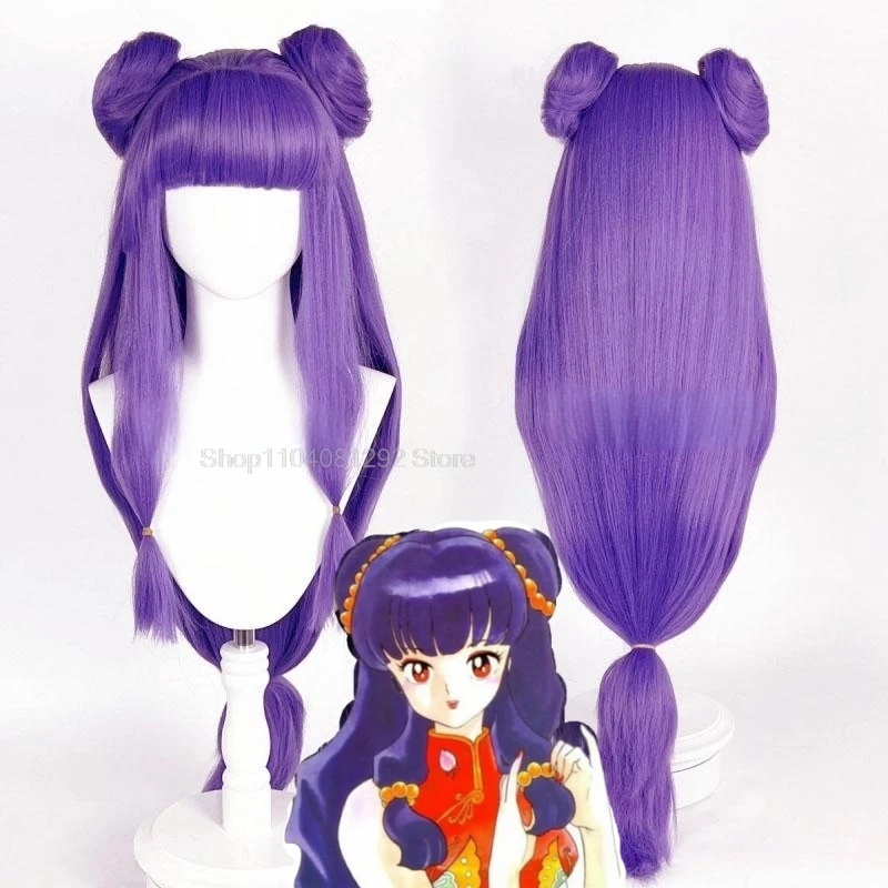 Anime Ranma 1/2 Cosplay wig Shampoo Ranma Shampoo Cosplay Purple Long Ponytail with Buns Hair Halloween Wigs Chinese Style Wigs