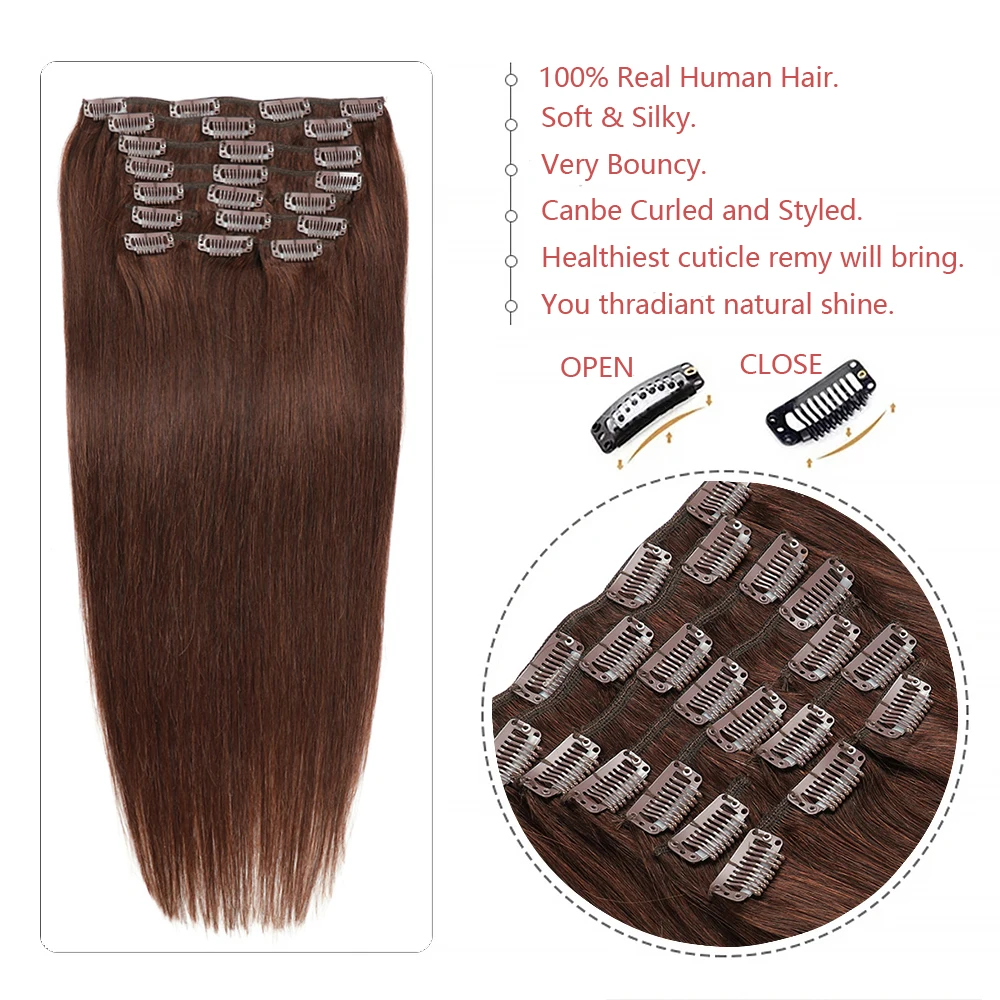 Clip in Haar verlängerungen für Frauen Doppels chuß Clip-On Haarteil Clip in Echthaar verlängerungen 100% Remy Haar braun 16 bis 24 Zoll