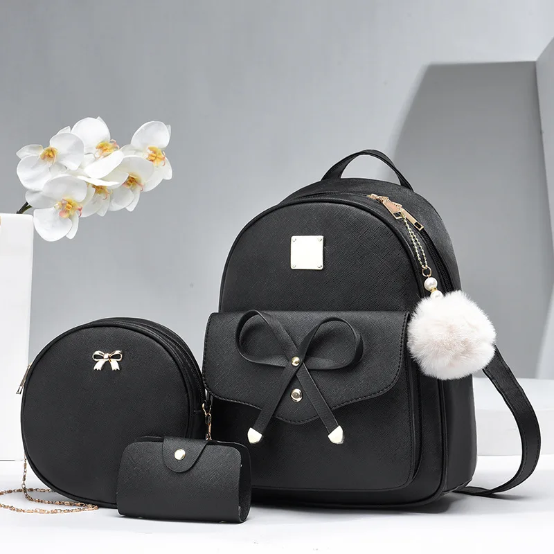 

Fashion 3Piece Set Women Backpack Designer Pu Leather Travel Back Pack Casual Shoulder School Bags for Teenagers Girls Sac
