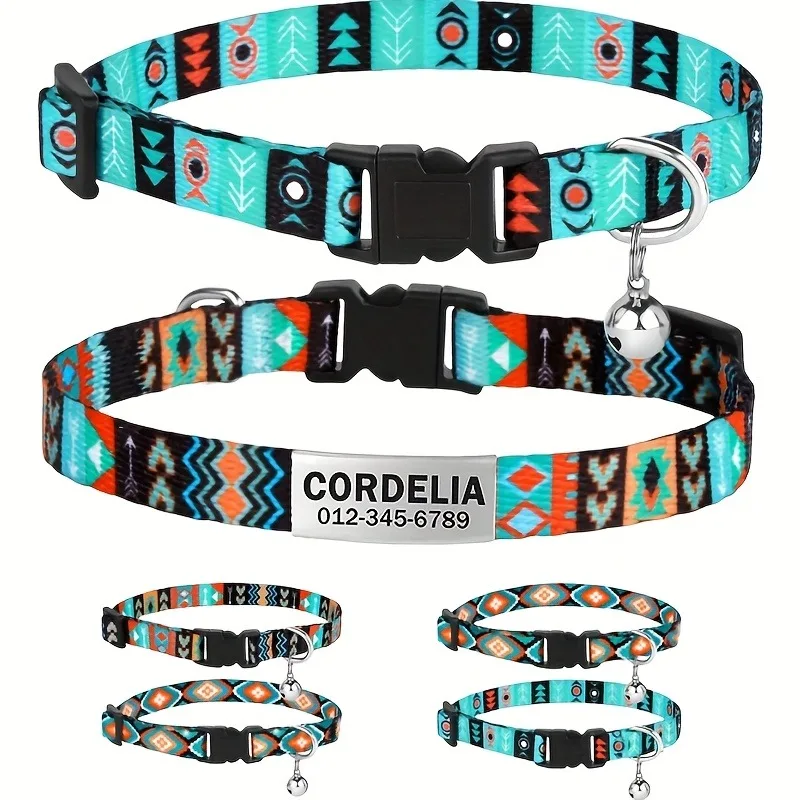 Collier personnalisé de Style ethnique bohème pour chien et chat, nom gravable, numéro de téléphone, étiquette d'identification, Polyester Durable, Anti-déformation