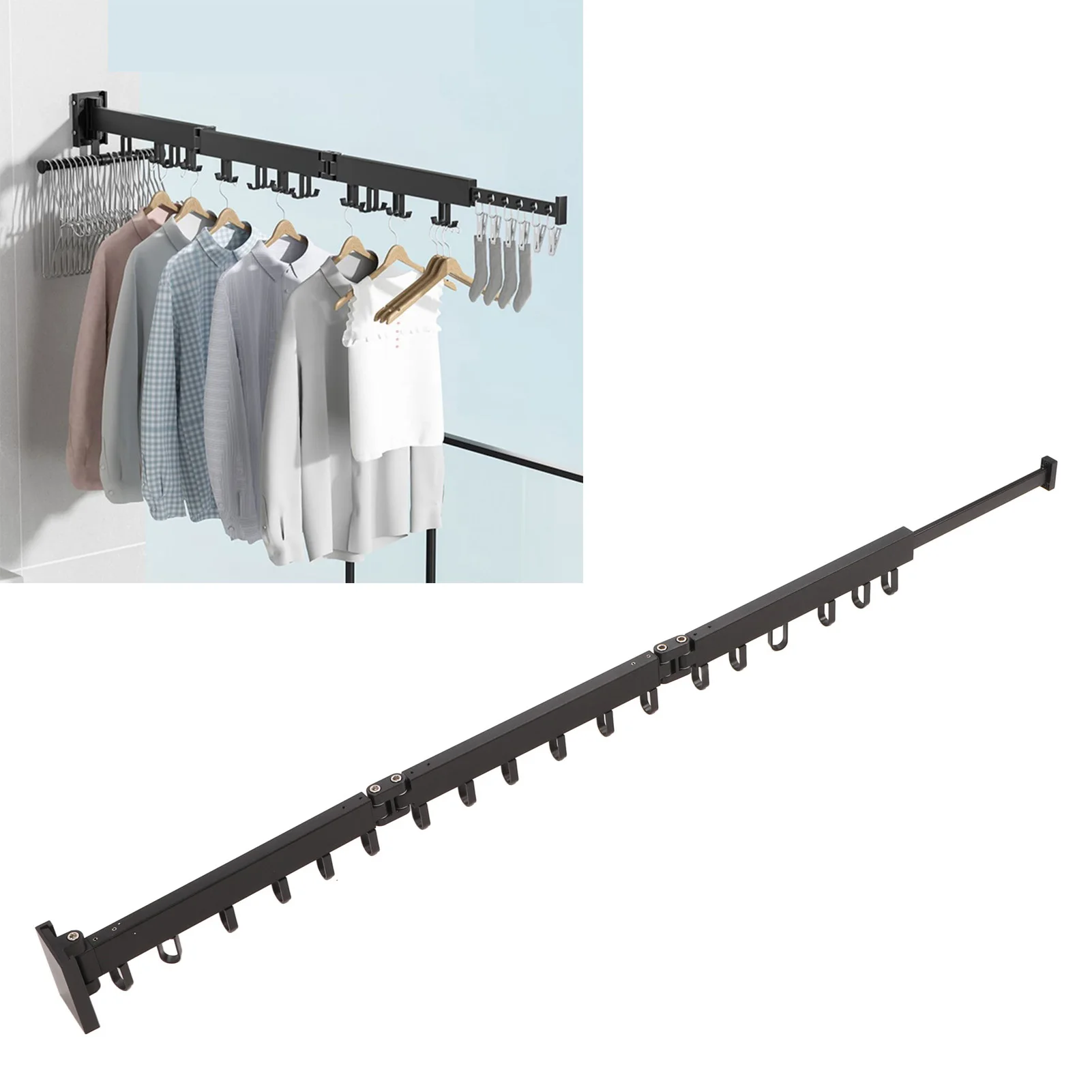 Clothes Hanger Rack Wall Mounted Hole Free Retractable Aluminum Laundry Drying Rack For Indoor Balcony 3 Fold 2 Fold