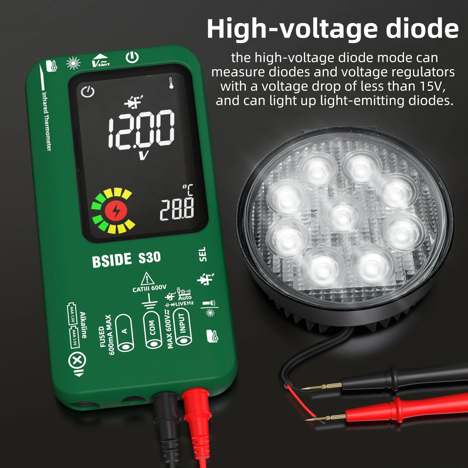 BSIDE New Digital Multimeter Infrared Temperature 15V Diode LED True RMS 9999 DC AC AC Voltage Rechargeable Smart Multimeter DMM