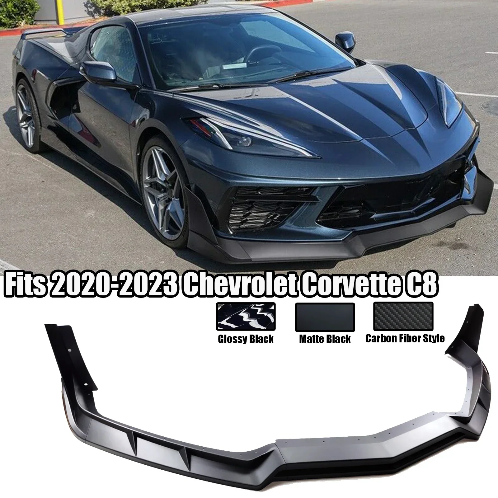 Para Chevrolet Corvette C8 STG Z51 2020-2023 labio divisor de parachoques delantero de coche 2 puertas 7 Uds alerón Winglet estilo ZR1