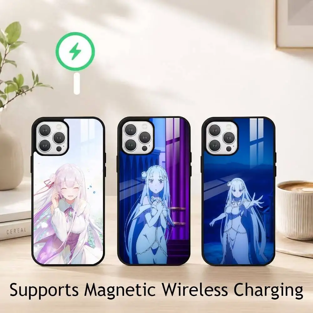 

Anime ReZero Cute Emilia Phone Case For iPhone17,16,15,14,13,12,11 Plus,Pro Allows magnetic wireless charging