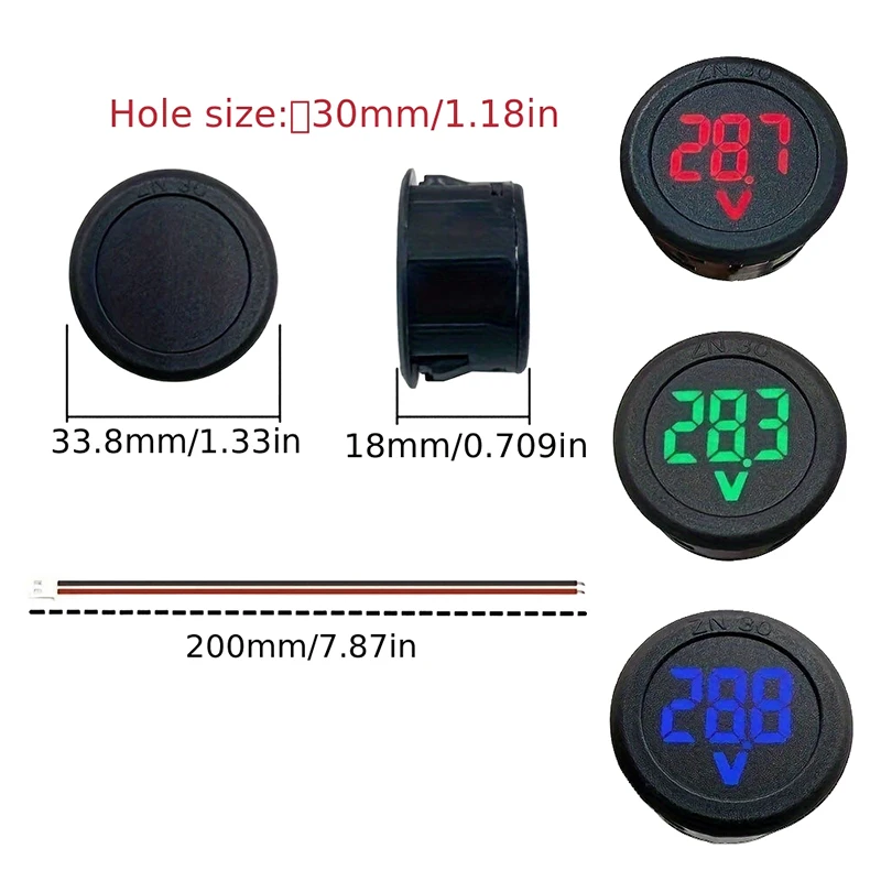 LED Digital Display Circular Two-Wire Voltmeter DC 4-100V DC Digital Voltmeter Head Display Reverse Connection Protection