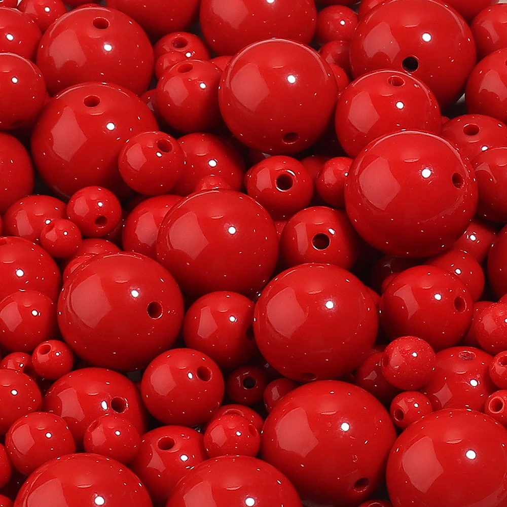 10-100pcs/lot 6/8/10/12/14/16/18/20mm Red Round Acrylic Beads Loose Spacer Beads For Jewelry Making DIY Necklace Bracelet