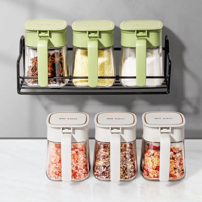 

Seasoning box wall mounted household glass storage combination set seasoning tank kitchen seasoning tank