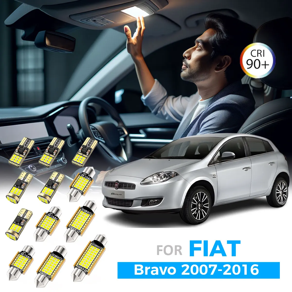AENVTOL 8Pcs For Fiat Bravo II 198 2007 2008 2009 2010 2011 2012 2013 2014 2015 2016 Car LED Interior Light Bulb Kit Accessories