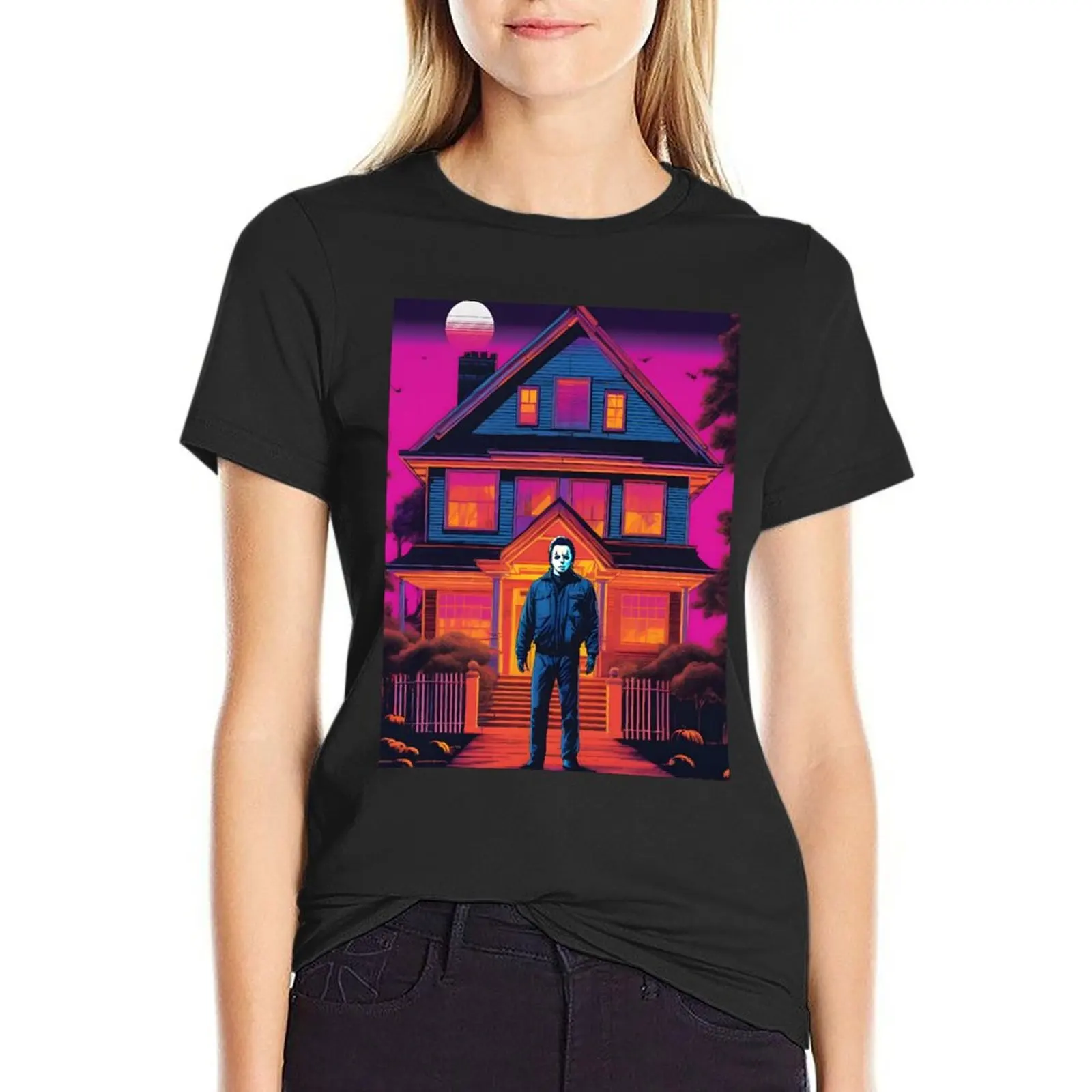 Michael Myers Retrowave Halloween T-Shirt kawaii clothes Aesthetic clothing tees cute tops womans clothing