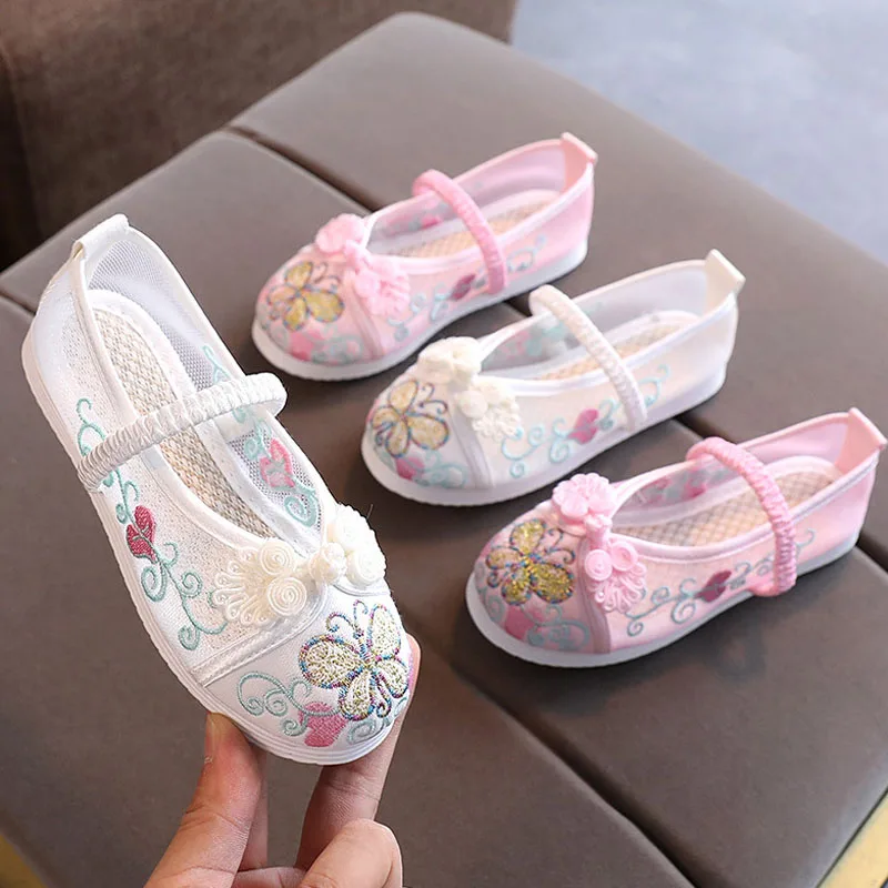 Children Summer Embroidery Shoes for Girls Princess Performance Shoes Chinese Vintage Handmade Kids Shoes Girl Sandals CSH1435