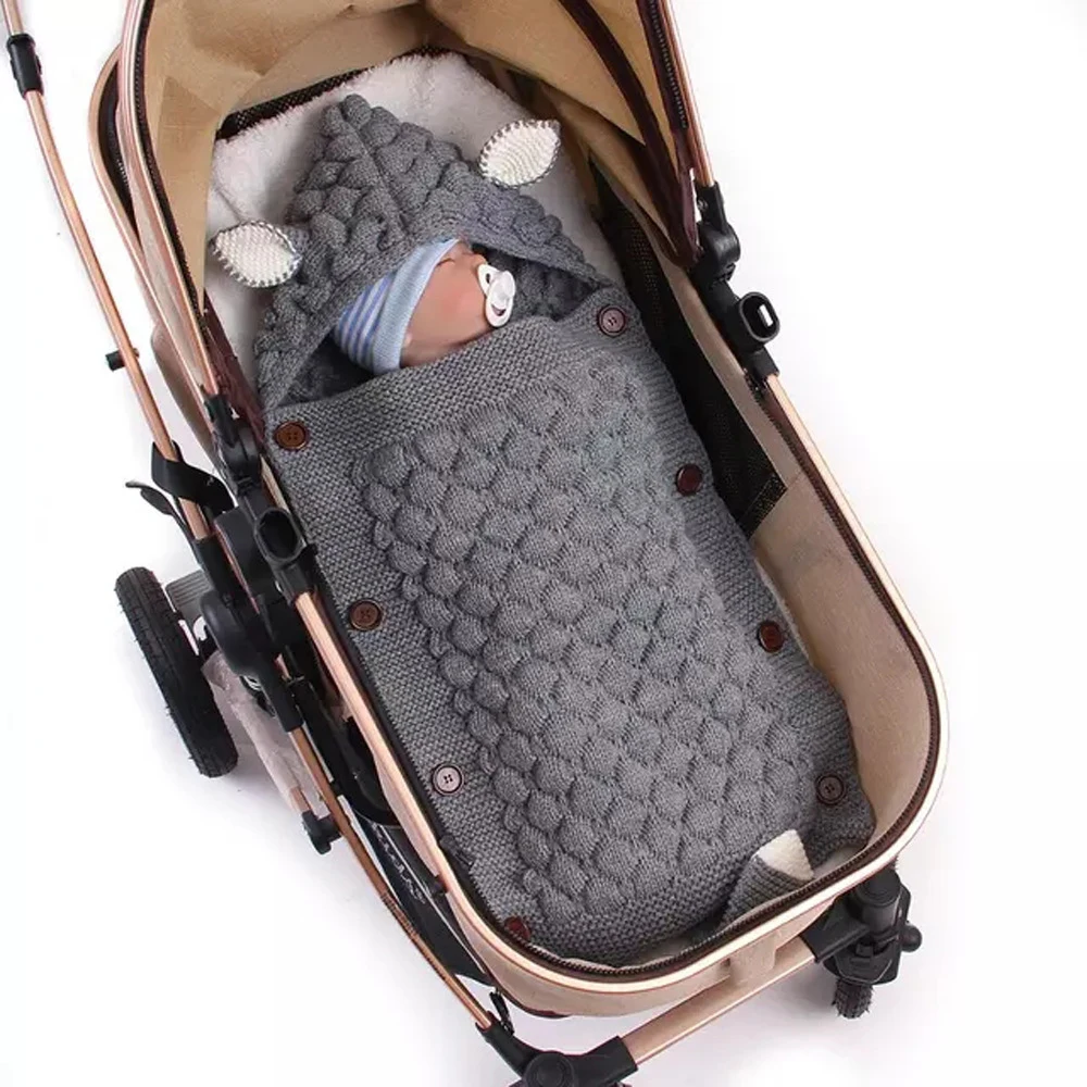 

INSULAR Baby Knitting Sleep Quilts Newborn Envelope Swaddle Blankets Infant Anti-kicking Warm For Stroller Spring Autumn Winter