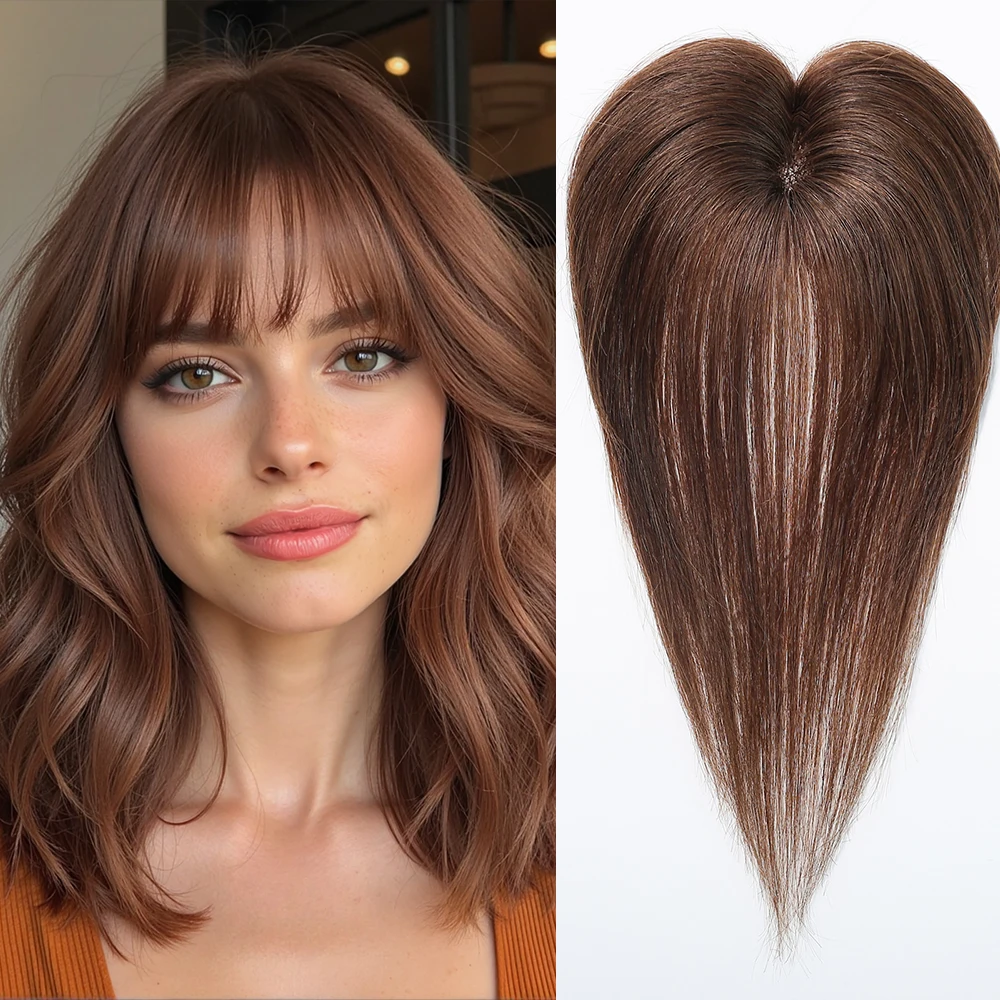 100% ريمي الشعر البشري القبعات العالية مع الانفجارات البني قطع الشعر ثلاثية الأبعاد Wispy الانفجارات للنساء شعر رقيق شعر بشري حقيقي توبر كليب في #1